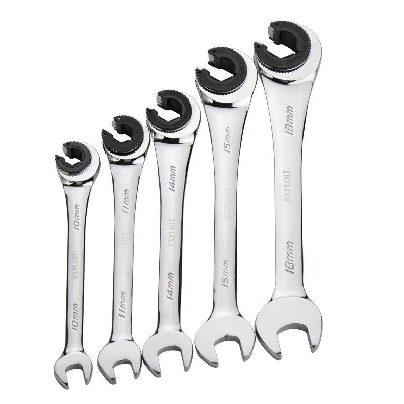 开拓棘轮快速扳手双向开口梅花两用省力半自动活动油管狭窄空间