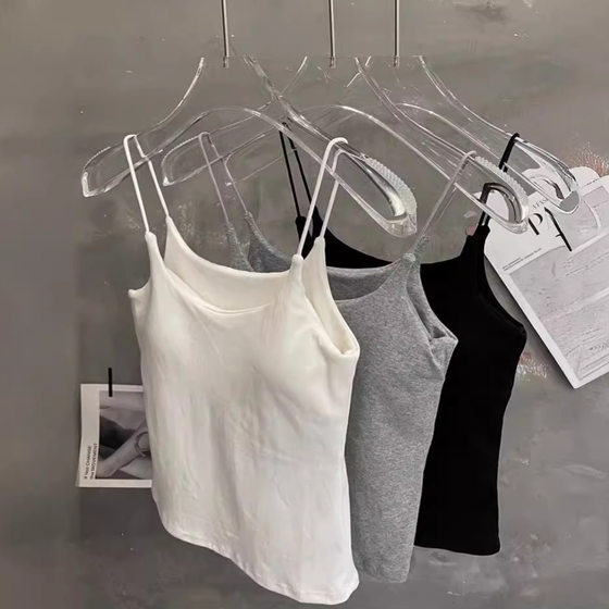 Solid Color All-match Camisole Women's Inner Wear Base Cotton Breathable Top Outer Wear Thin Shoulder Strap Spice Girl Tube Top with Chest Pad