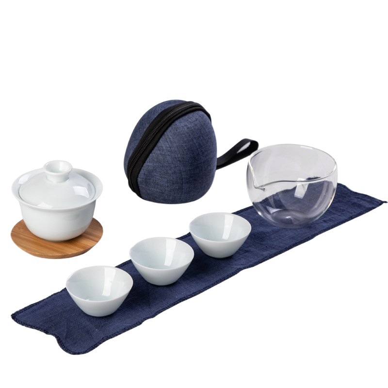 Travel Tea Set, Outdoor Tea Maker, Hotel Office Quick Tea Cup, Home Car-Mounted Dehua Ceramic Tea Set