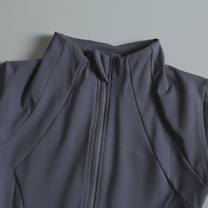 Slim fit sportvest voor dames, lente/herfst, lange mouwen, ritssluiting, opstaande kraag, ademend, geschikt voor fitness, hardlopen en bescherming tegen de zon._voghion.com