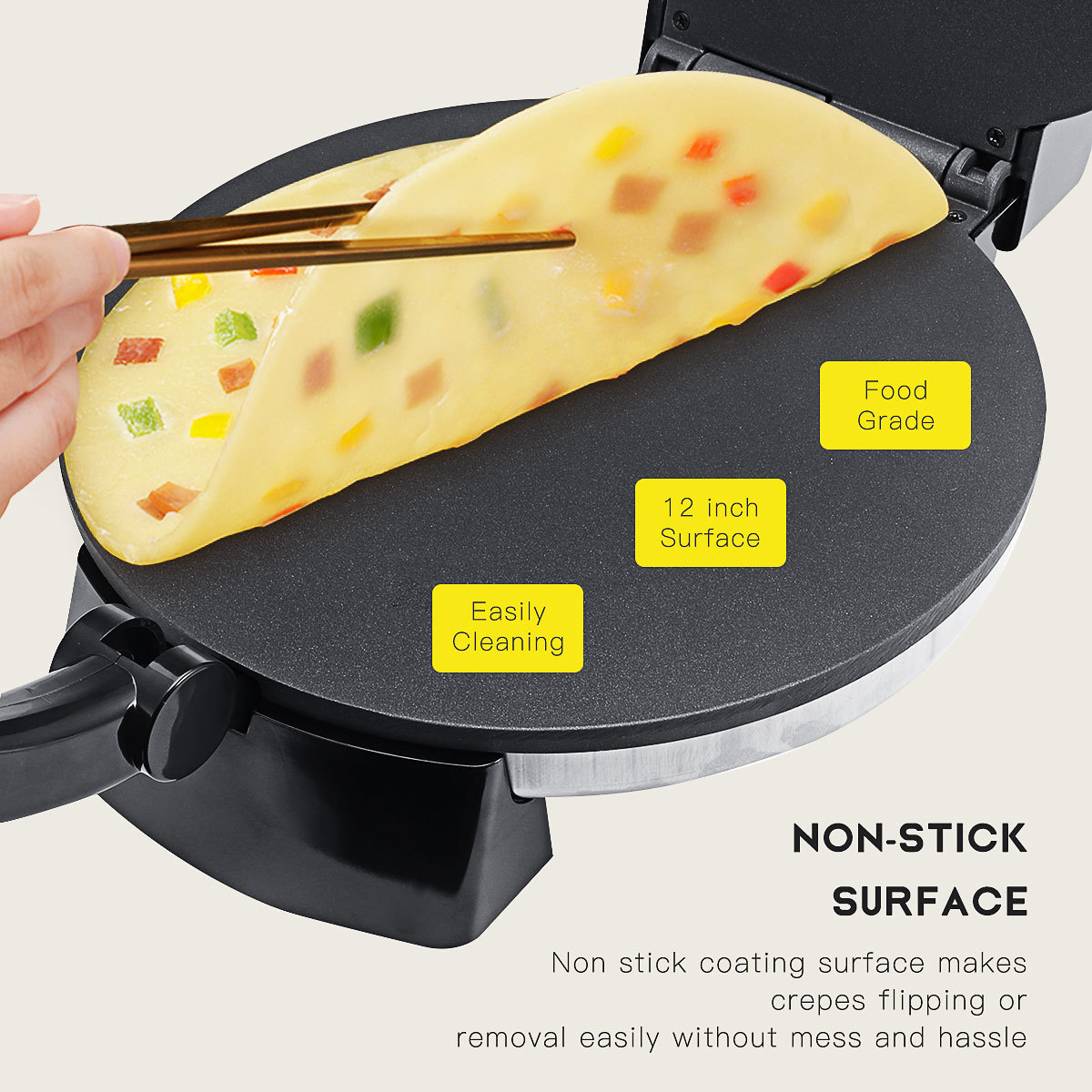 US Standard 110V Thin Home Use Pancake Fruit Griddle Spring Roll Crepe Pizza Maker_voghion.com