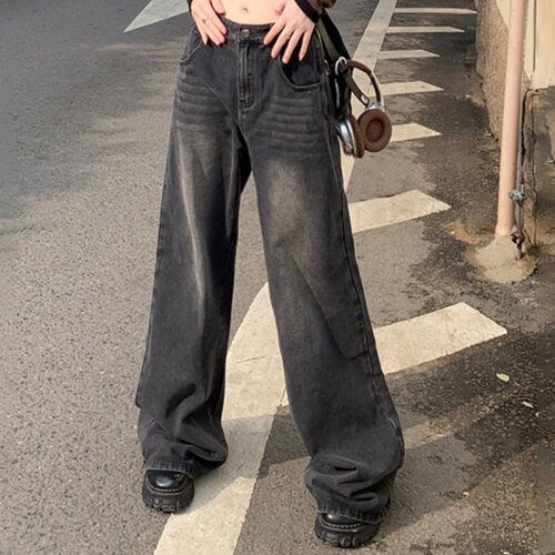 South East Asia Cross-border Bestselling Wide Leg Denim Pants for Women, Autumn High-Waist Loose Hiding Fat Slimming Straight Leg Hemming Ground-Long Pants