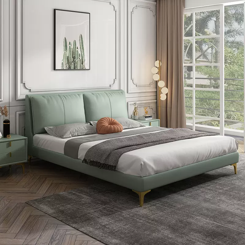 新现代简约真皮床网红1.8米双人皮艺床轻奢软包意式极简主卧家用