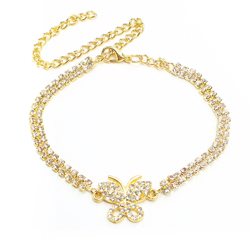 Europa y los Estados Unidos explotaron la personalidad creativa de mariposa joyería de playa para mujeres simple doble fila de joyería de pie de diamante lote spot