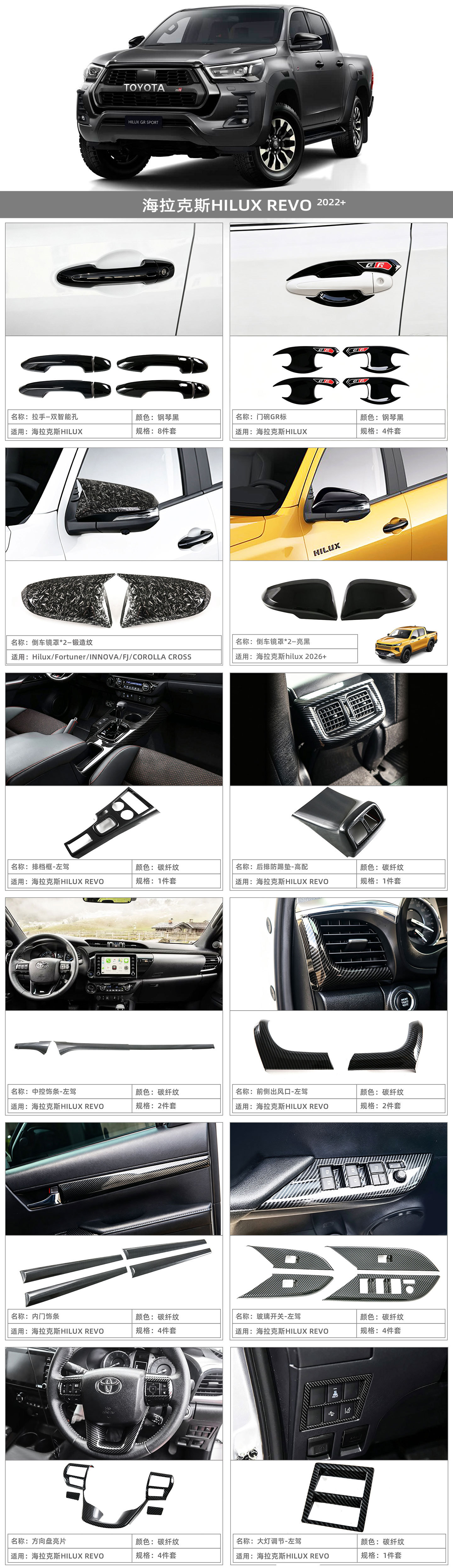 Suitable for 22 Models of Toyota Hilux Revo Center Console Cup Holder Gear Frame Gear Interior Modification Accessories