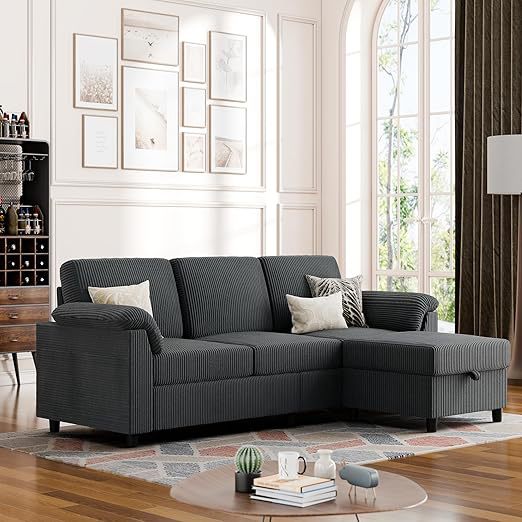 Sofá de partición convertible sofá en forma de L con almohada desmontable tela de lino pequeño sofá para la sala de estar