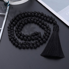 悠佳饰品108颗天然火山石念珠跨境手持项链男女流苏长链毛衣链
