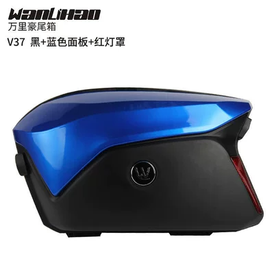 small tail box, hanging box, Motorcycle trunk - v37-black-blue-panel-red-light-cover-a-pair-of-side-cases