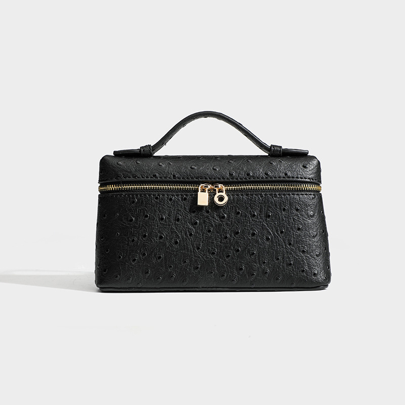 Small Square Box Lunch-Style Genuine Leather Handbag 2025 New Ostrich Grain Makeup Box Fashion Shoulder And Crossbody Bag For Women - Thumbnail 8