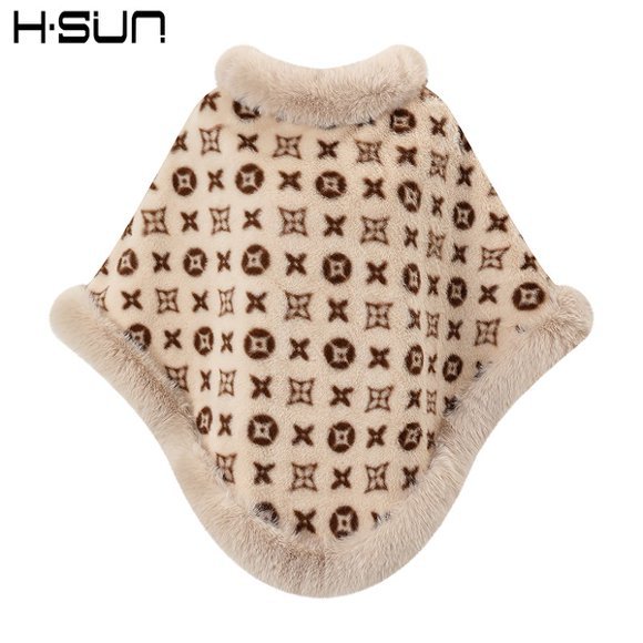 Faux Fur Rabbit Fur Knitted Pullover Cape with Round Neck and Fur Collar, Versatile for Spring and Autumn, European and American Street Style, Loose Fit