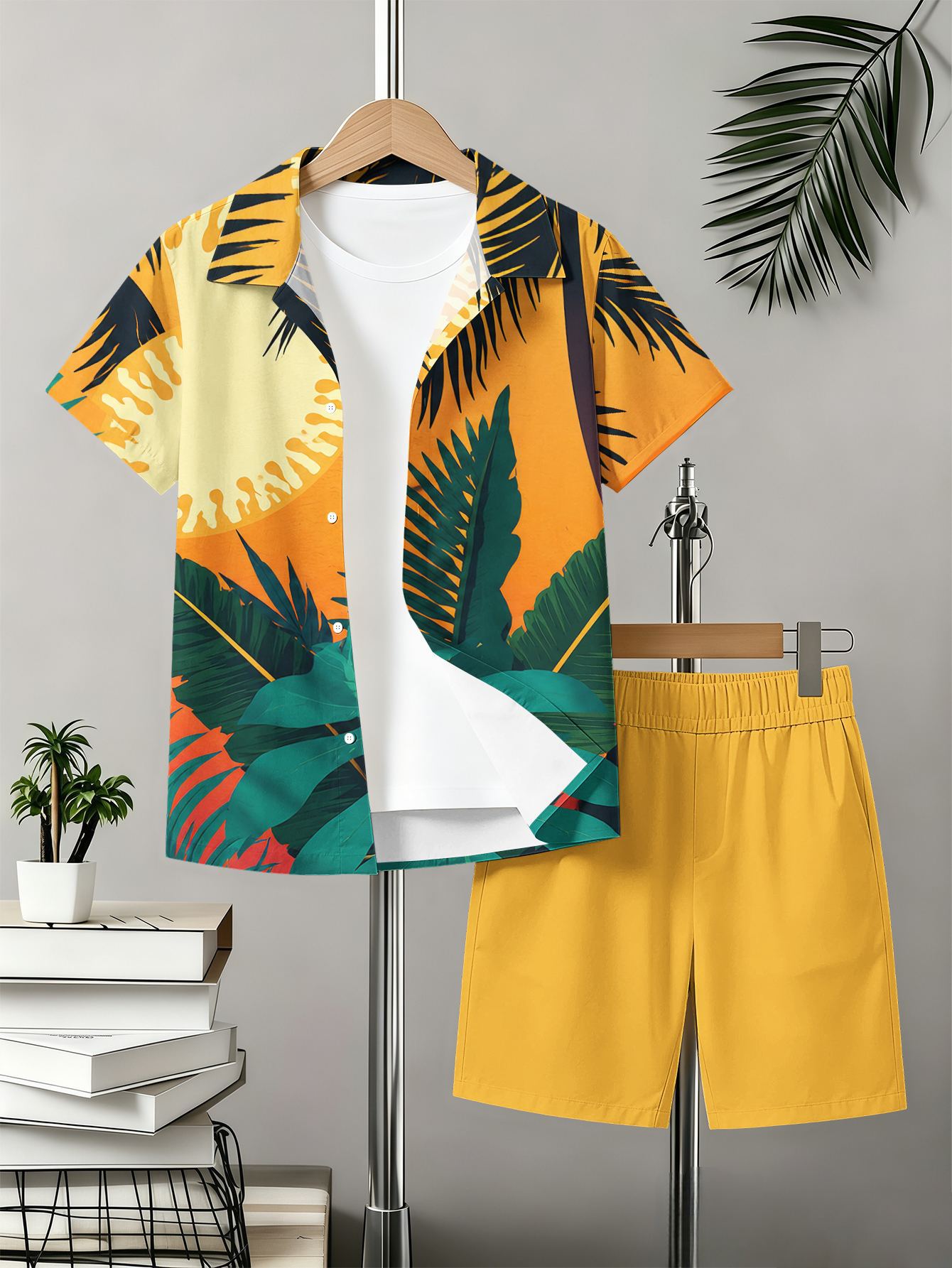 Boys Collared Shirt And Shorts Set With 3d Pattern Print_voghion.com