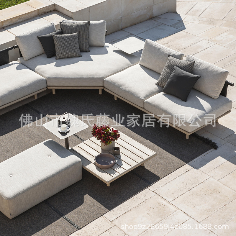 Sofá de tejido de cuerda al aire libre a prueba de agua y protección solar villa patio sofá de vid de madera sólida sofá de esquina combinación de mesa de té