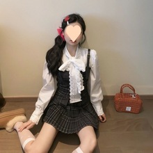 春季韩剧女主穿搭高级感活泼减龄学院风衬衫吊带百褶裙三件套装女
