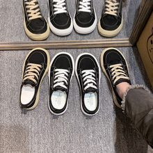 厚底包头半拖鞋女外穿2024夏季新款百搭松糕小白凉拖鞋增高帆布鞋