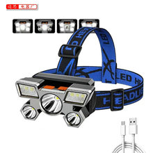 跨境LED头灯强光充电头戴式手电筒五头强光钓鱼矿灯户外远射头灯
