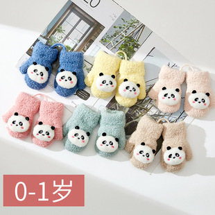 Baby winter warm bag finger gloves cute cartoon panda fleece-lined thickened double-layer halter cold-proof