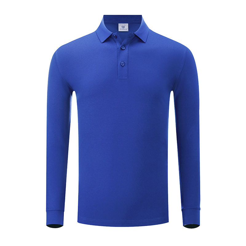 Otoño y invierno de color sólido cuello polo camiseta de polo de algodón blanco camiseta de polo de hombre manga larga vestido de trabajo personalizado bordado