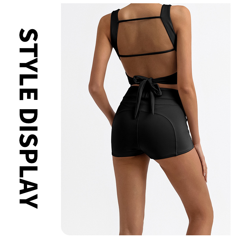 Traje de fitness de yoga transfronterizo de la belleza de la espalda de las mujeres con almohadilla en el pecho chaleco deportivo cintura alta melocotón pantalones cortos de entrenamiento de cadera conjunto de dos piezas