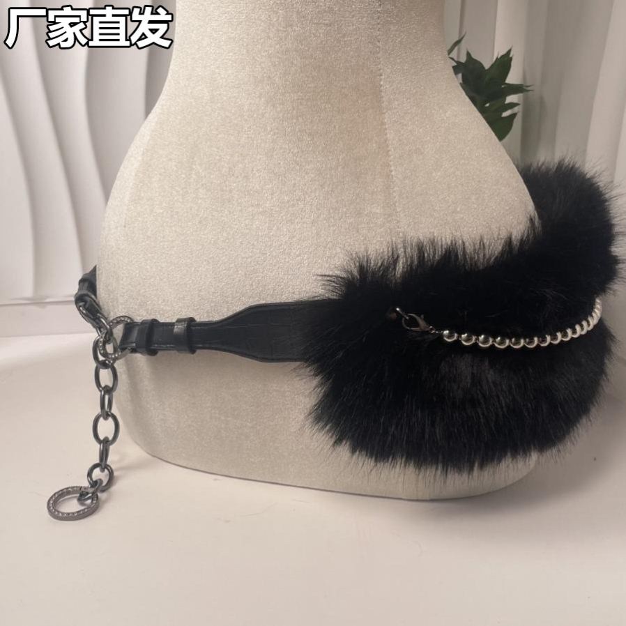 毛毛腰带Y2k亚文化秋冬复古百搭毛绒腰链仿皮草腰封辣妹性感腰饰