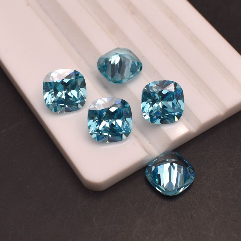 Square sapphire blue gemstone for ring with zircon