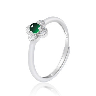 Natural A goods jade ink jade ring S925 silver inlaid fashion high-end women's jewelry adjustable wholesale