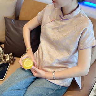 New Chinese Style Song Brocade Tops for Women 2025 New Summer Chic and Beautiful Tang Suit Short-Sleeved Shirts