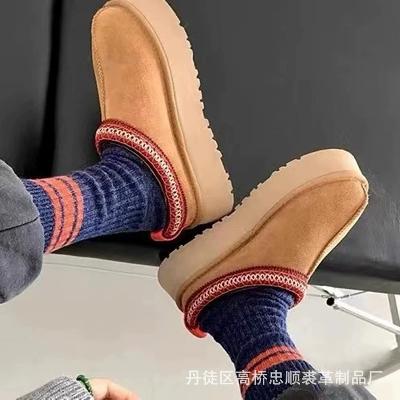 Туфли-полусандалии Tatz для женщин, выполненные в этническом стиле, с плетеным кружевом, на толстой подошве, с эффектом увеличения роста, из воловьей кожи и шерсти с флисовой подкладкой, легкие, для трансграничной торговли.