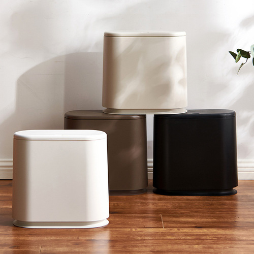 【Happiness Good Things】Squeeze-Open Lid Garbage Can Creative Paper Basket Living Room Bathroom Toilet Corner Trash Can