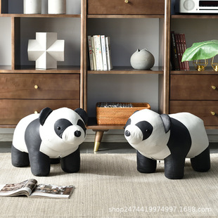 Panda Stool Cartoon Animal Sitting Stool Solid Wood Small Stool Household Shoe Changing Stool Creative Children's Low Stool Housewarming Gift