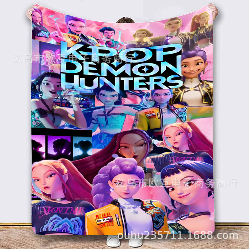 外国爆款K-POP猎魔女团（HUNTR/X）图案法兰绒毛毯 Demon Hunters|undefined