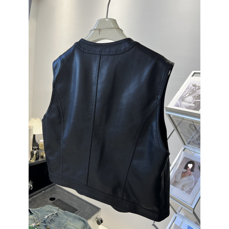皮马甲女短款2025秋装新款韩系穿搭机车服无袖背心马夹外套上衣潮|undefined