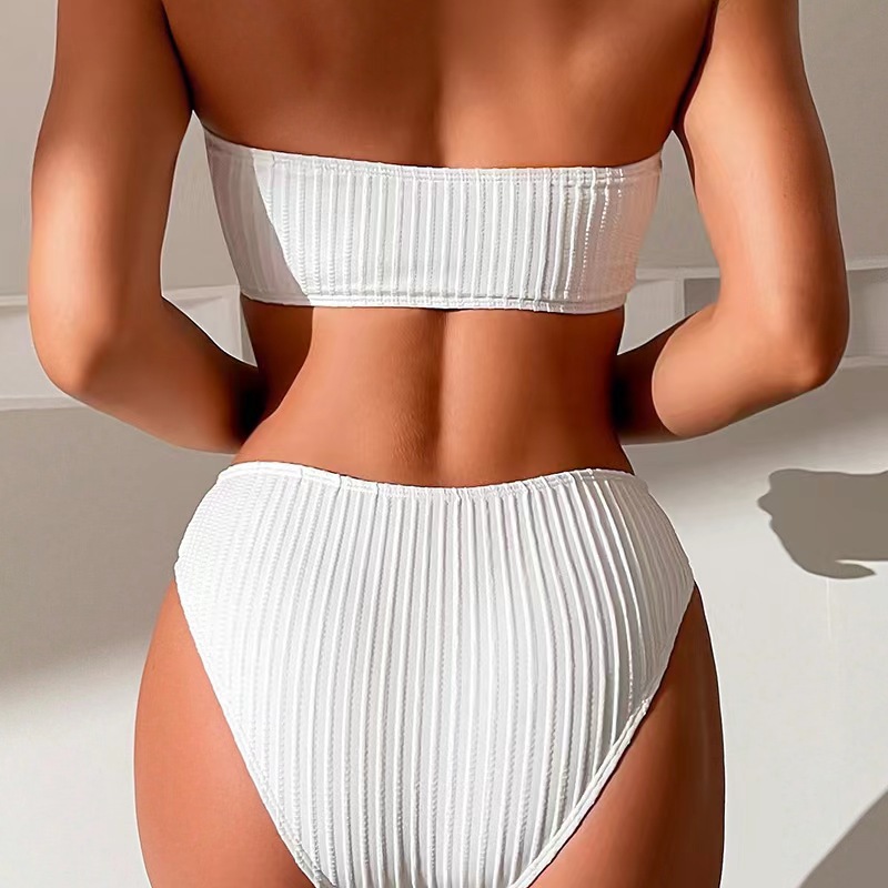 245g Weight Mid Waist Panties Waist Briefs Panties Style Halter Placket Type Bra&Panty Set Bra Category Nylon, Polyester Fabric Type 2 Pieces Set Quantity Swimming Pool, Beach Occasion Stripe, Solid Color Pattern Full Coverage Bra Cup Women's Gender Women's Stripe Solid Color 2 Pieces Set Bikinis Swimwear 11