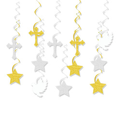 跨境迎嬰主題派對裝飾星星十字架螺旋掛飾聖餐洗禮沐浴布置吊飾