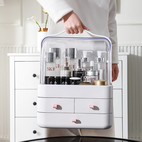 Large Capacity Cosmetic Storage Box Desk Portable Makeup Box with Drawers Plastic Dustproof Skincare Storage Rack