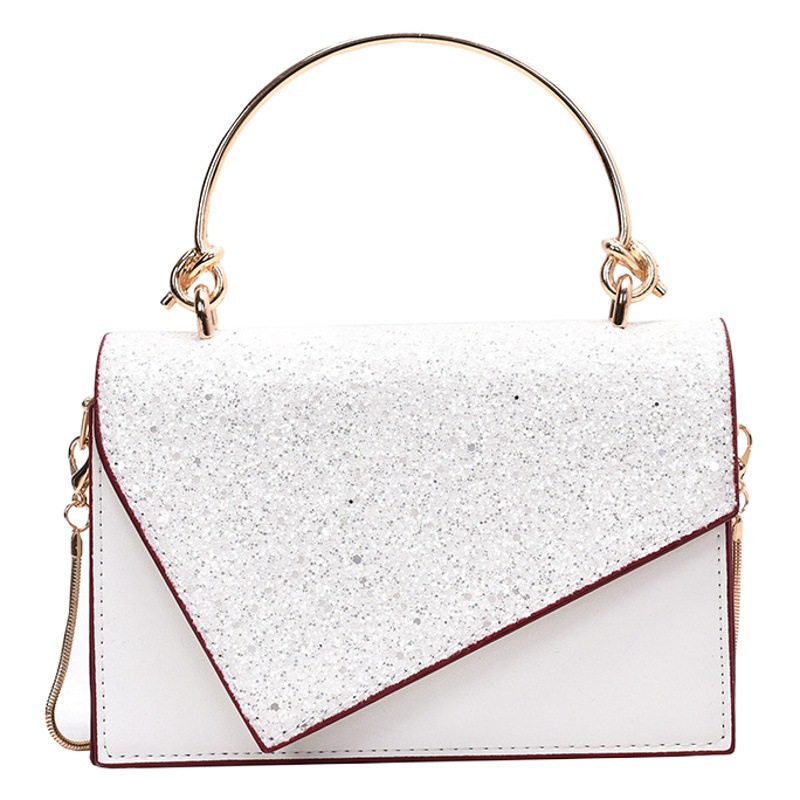 Nuevo estilo de bolso de mano metálico con lentejuelas para mujer, sencillo y a la moda, bolso de hombro cruzado con cadena, moderno y a la moda.