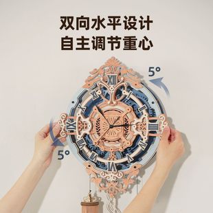 Ruoke European-Style Wall Clock Ornaments DIY Handmade Wooden Assembled Model Stereo Puzzle Building Block Toys Home Practical