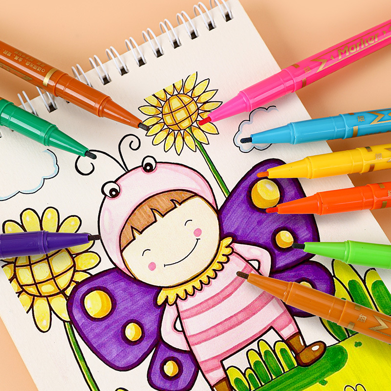 Pluma de gancho pintada a mano de doble cabeza pluma de rastreo aceitosa pluma de aguja de color a base de agua pluma de acuarela pluma de marcador de doble cabeza de 12 colores