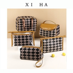 New Fashion Cross-border Large Capacity Portable Storage Bag Waterproof Diamond Grid Makeup Bag Cosmetics Handheld Travel Wash Bag