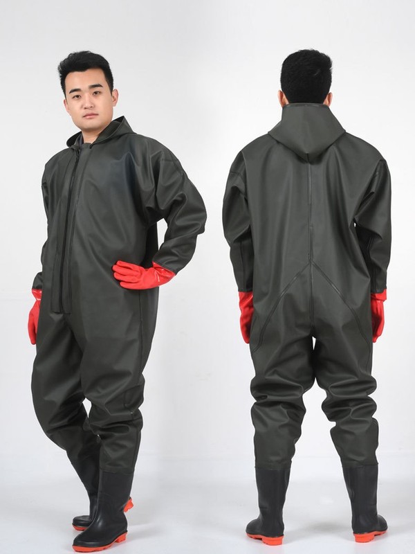 全身ウェーダー、厚手の釣り用レインパンツ、レインブーツ付き、防水服、魚捕り用ウェーダー、ウォーターシューズ、男性用ワンピースレザーフォーク|undefined