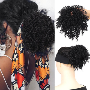 Factory wholesale spot women's wig chemical fiber hair African black small roll women's hair bun horsetail rubber band hair ring