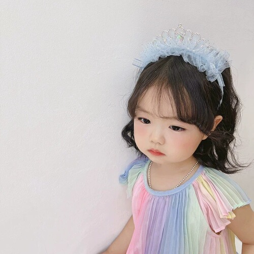 Korean style new organza pearl big crown children's hairband cute and exquisite little girl head buckle children's hair accessories