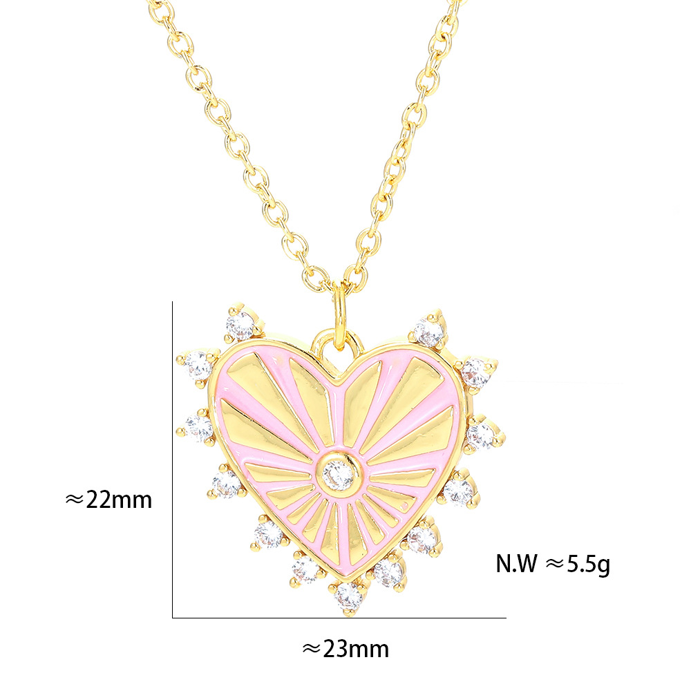 Copper Material Geometric Pattern Wholesale Jewelry Heart-shaped Stripe Color Matching Pendant Copper Inlaid Zircon Necklace Nihaojewelry