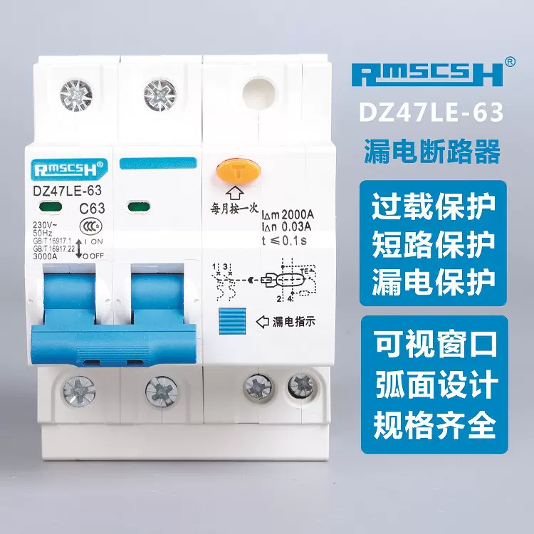 漏电保护器DZ47LE-63/2P上海人民单相断路器16A25A32A63A空开家用