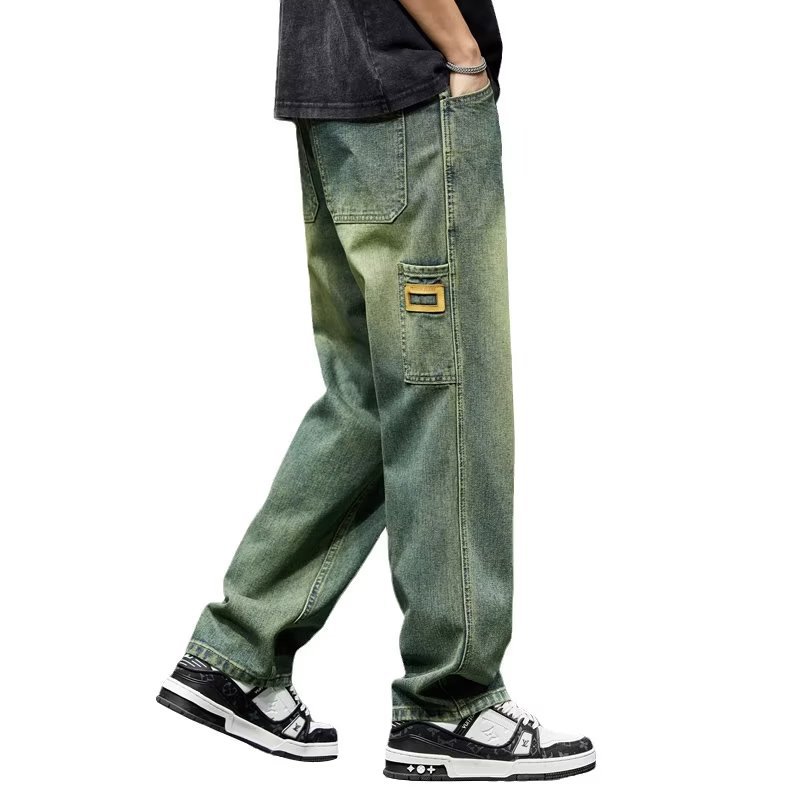 Pantalones vaqueros retro explosivos para hombres 2024 primavera y otoño nueva marca de moda American High Street Pantalones de pierna recta de todo fósforo