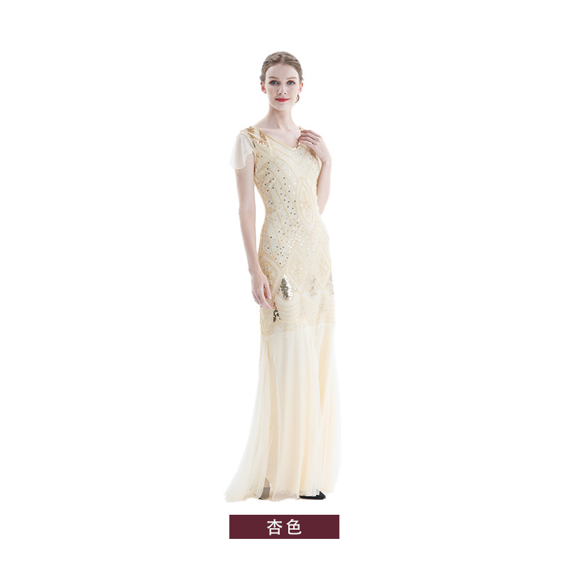1920s Comercio exterior nuevo bordado hecho a mano con cuentas lentejuelas Amazon vestido europeo y americano banquete vestido pequeño lote