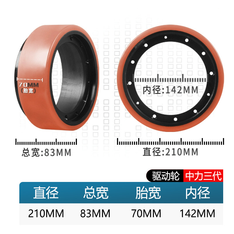 Rueda de carretilla elevadora eléctrica de fuerza resultante total de la fuerza de montaje de carretilla elevadora accesorios de carretilla elevadora rueda auxiliar rodante rueda motriz