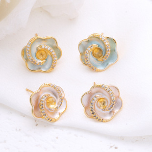 DIY Pearl Earrings Empty French Vintage Rotating Flower Oil White Earrings Accessories Female Camellia Earrings