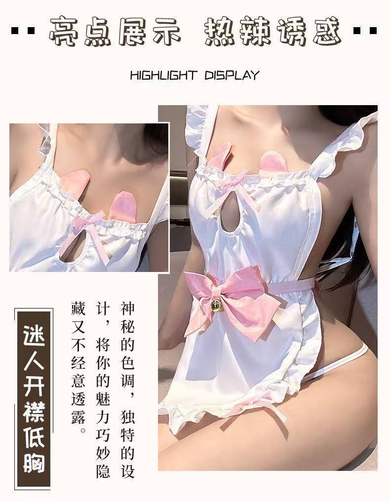 Maid Roleplay Costume Dress with Hollow Backless Lace Bow and Panty — detail image 10