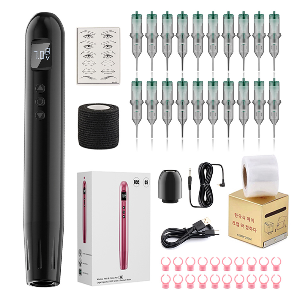 Kit de tatuaje inalámbrico con pantalla LCD, herramienta de tatuaje profesional, máquina de tatuaje de cejas.