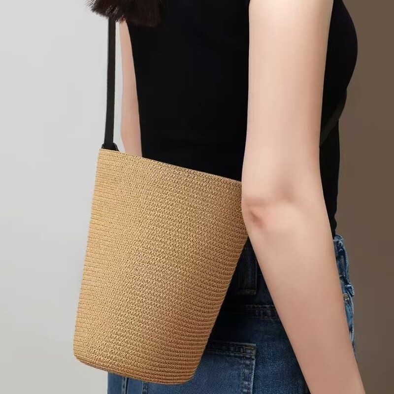 Straw Woven Bag Summer Niche Designer Bucket Bag Crossbody Shoulder Handbag Ins Beach Bag Women's Vintage Cross-Border Straw Woven Bag Summer Niche Designer Bucket Bag Crossbody Shoulder Handbag Ins Beach Bag Women's Vintage Cross-Border